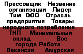 Прессовщик › Название организации ­ Лидер Тим, ООО › Отрасль предприятия ­ Товары народного потребления (ТНП) › Минимальный оклад ­ 25 600 - Все города Работа » Вакансии   . Амурская обл.,Благовещенск г.